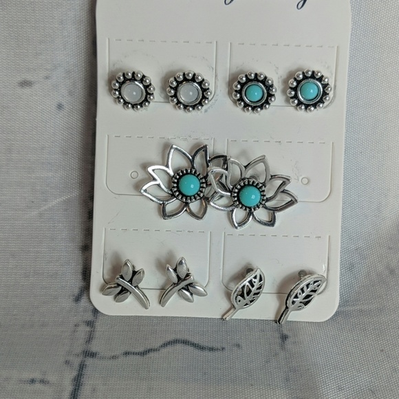 Aqua and silver earrings multipack - Picture 2 of 2